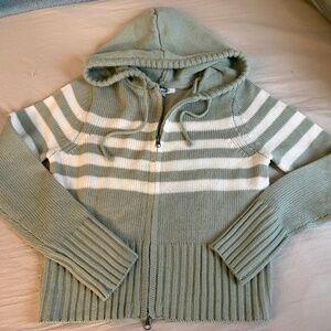 Hooked Up Sage green zip front knit hoodie sweater
